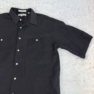 Vintage Expressions Mens Black Linen Cotton‎ Short Sleeve Button Up Shirt Large